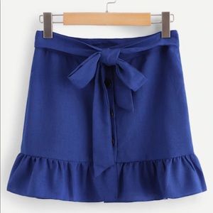 Tie Front Buttoned Ruffle Skirt